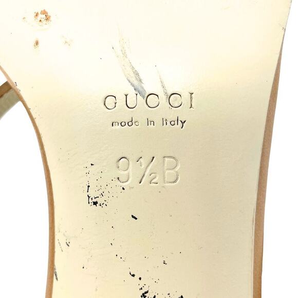Gucci GG Logo Interlocking Tan Brown White Leather Strappy Heels Sandals US 9.5 - Picture 8 of 10